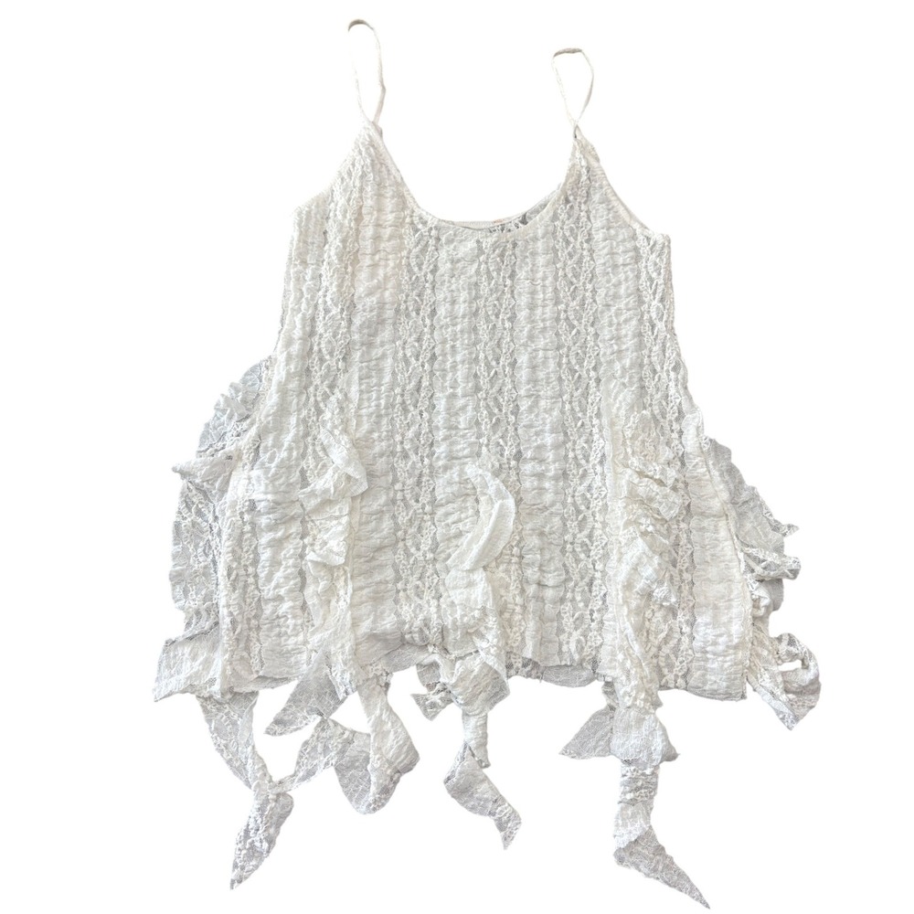 Zara White Lace Cami Top Womens Medium Ruffle Hem Spaghetti Strap Tank NWT